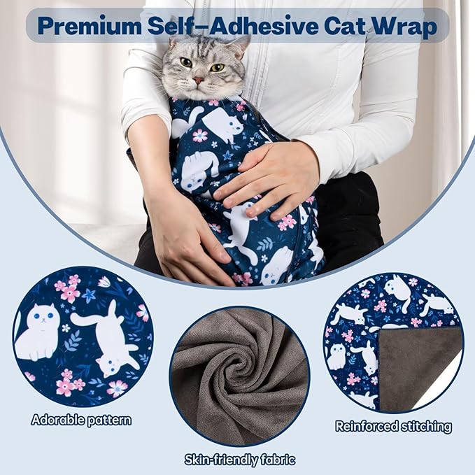 Paw Legend 21.7" Cat Wrap for Grooming Cat Wrap for Cutting Nails Cat Restraint for Nail Clipping Self Adhesive Blanket Restraint Cloth for Cats Within 6lbs