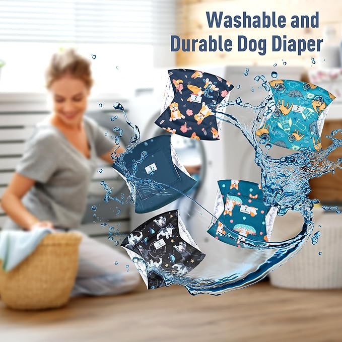 5 Pack Dog Diapers Male,Reusable Leakproof Pet Soft Dog Belly Band Wraps,High Absorbency Male Dog Diaper,Wider Washable Belly Band for Doggy Incontinence and Puppy Training