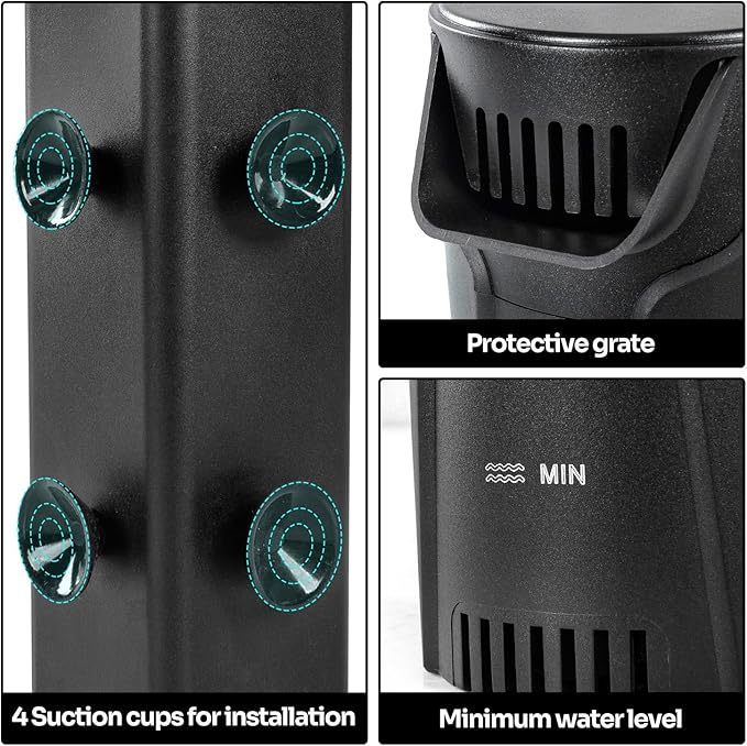 Quiet Internal Aquarium Filter, 3-Stage Bio-Filtration Low-Level Waterfall Small Power Filter with Protective Grate for Up to 10 Gallon Fish Turtle Shrimp Tank Filtration (Filter) (Filter)