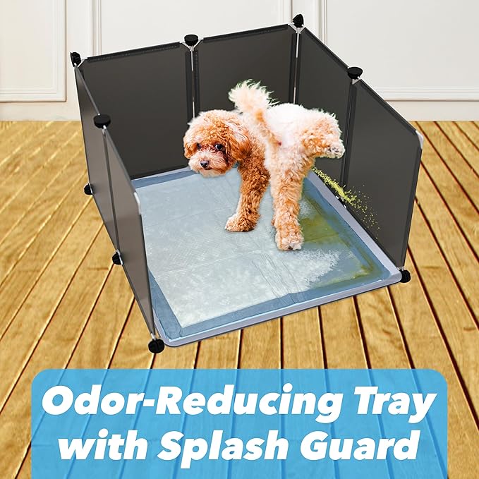 TidyFriend Litter Box Splash Guard, Litter Box Pee Shields for Dogs, Easy to Clean Indoor Dog Fence with Puppy Pee Pad Holder Tray Fits for 24” x 24” Peepads