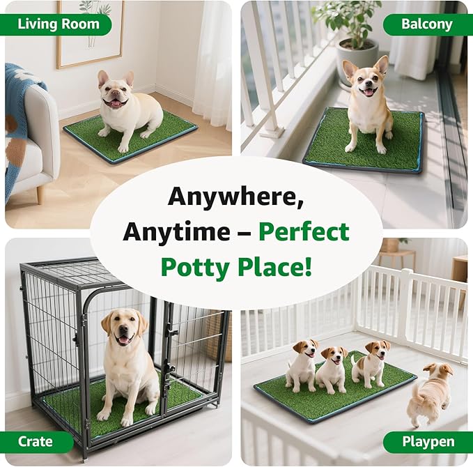 Dog Grass Pad with Tray,35.5” x 23.6” Indoor Dog Potty System 2 Pics Replacement Artificial Grass Mats-5 Pics Disposable Puppy Pads,for Puppy Training Apartment,Balcony and Apartment Use