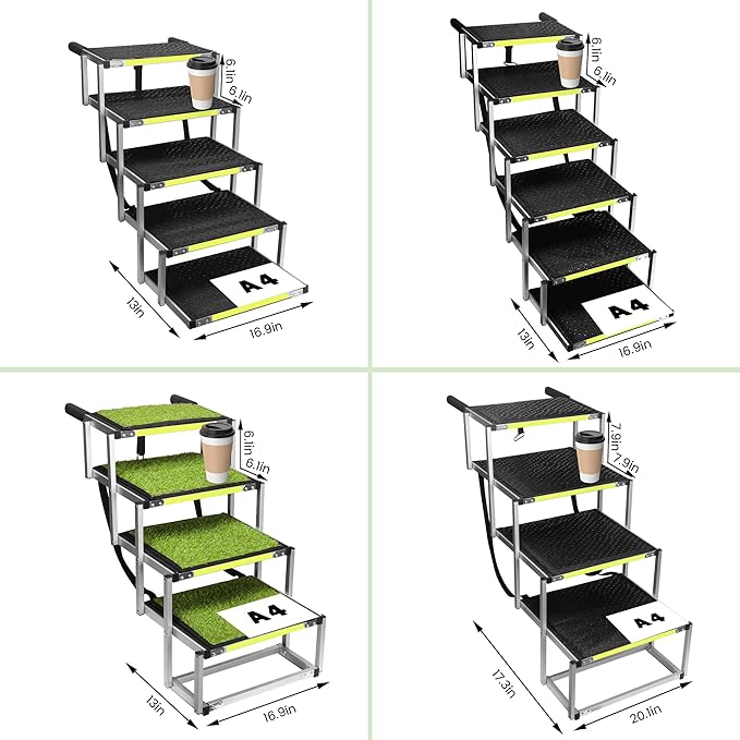 Sturdy 6-Step Aluminum Frame Dog Stair with 1680D PVC Fabric - Non-Slip, Lightweight & Portable - Ideal for Car, SUV, Truck Access - Black (106x80x43cm)