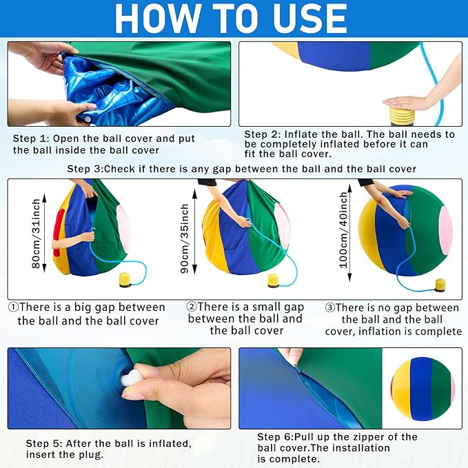 40inch Giant Herding Ball with Ball Cover Anti Burst Please Watch VCR for How to Inflation Horse Toys for Horses Stall Entertainment Play, Pump Included (Mixed Color,Classic)