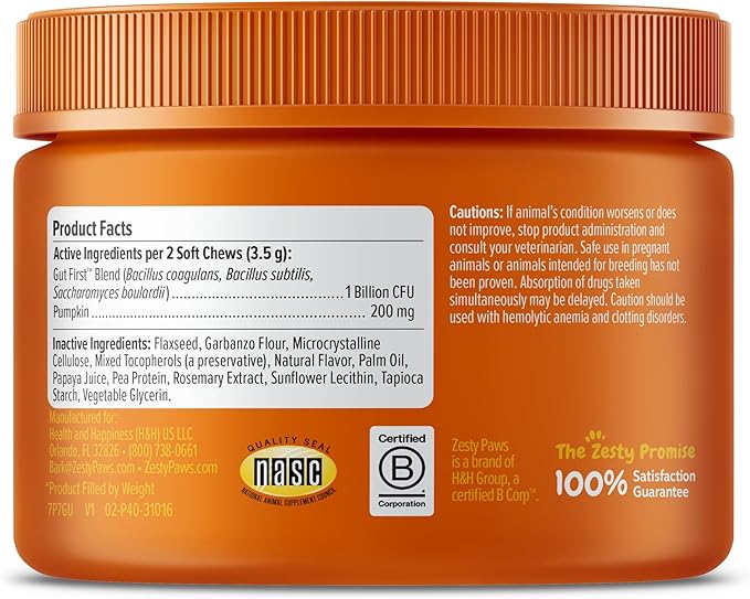 Zesty Paws Puppy Probiotics for Dogs - for Digestive Health, Gut Flora & Immune System Support - Dog Probiotics for Puppies with Bacillus subtilis & Pumpkin - 90 Count