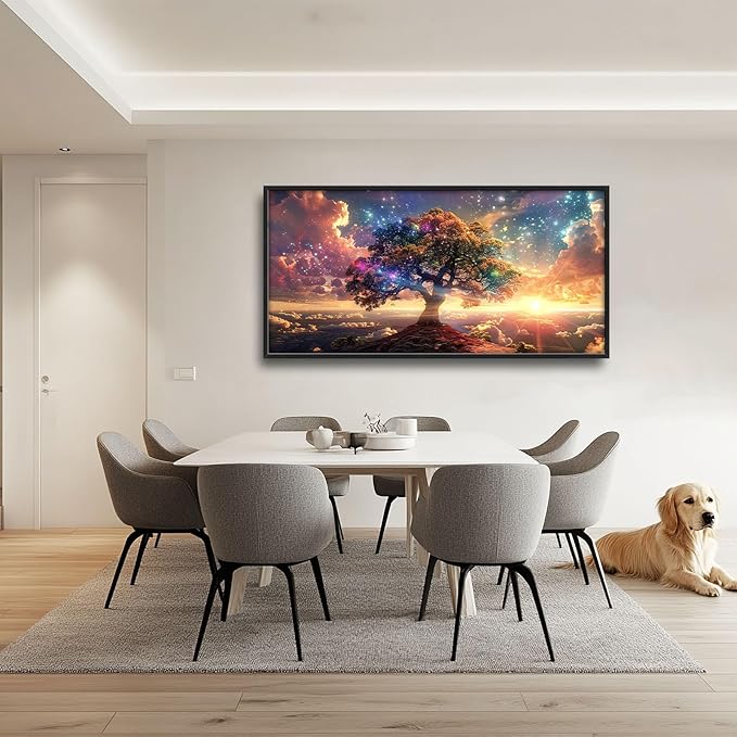 Tree Sunrise Large Wall Art Tree of Life Pictures Foggy Mountain Landscape Wall Starlight Nature Decor Canvas Print Painting Artwork for Bathroom Living Room Bedroom 60L" x 30W"