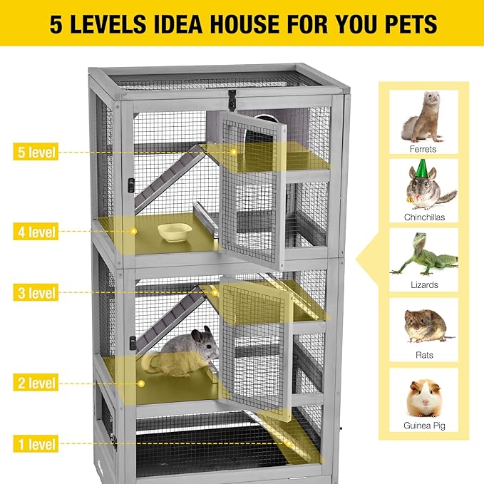 Aivituvin Ferret Cage Chinchilla Cage for Rat,Lizard,Squirrel, Chameleon,Gerbils and Other Small Animals