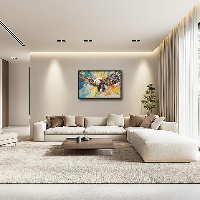 Framed Large Eagle Wall Art, Oversized Bald Wall Decor for Living Room, Colorful Wildlife Animal Canvas Painting Pictures Modern Artwork Home Decoration for Living Room Bedroom Office 36"x24"