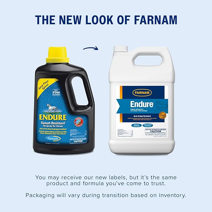 Farnam Endure Sweat-Resistant Fly Spray for Horses, Lasts Up to 14 Days, Protects Against Flies, Gnats, Mosquitoes, Ticks & Lice, 128 oz.