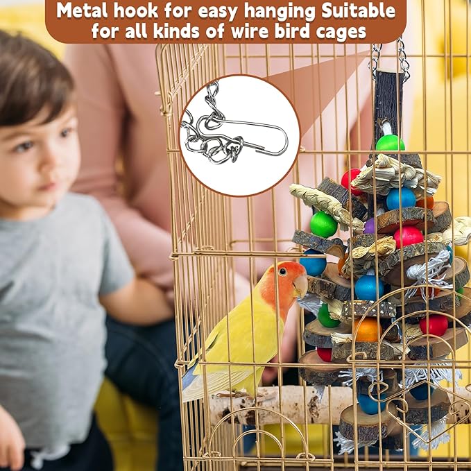 PINVNBY Bird Toys Parrot Toys, Natural Wood Bird Chewing Toys, Parakeet Hanging Toys for African Grey Macaws Cockatoos Eclectus Amazon Small and Medium-Sized Parrot