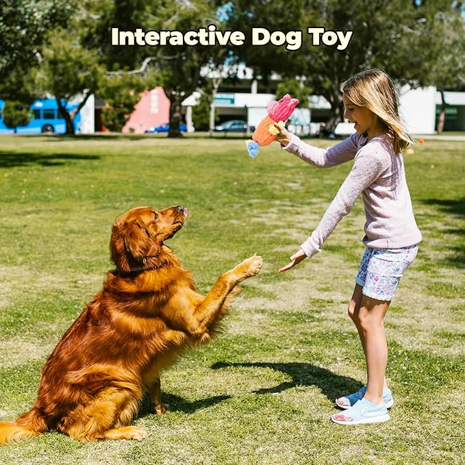 3pcs Dog Squeaky Toys, Plush Stuffed Puppy Chew Toy for Extended Play, Interactive Toys Gifts for Small Medium Large Chewer Dogs, Pet Toy Bulk to Keep Them Busy(Dog&Fox&Pig)