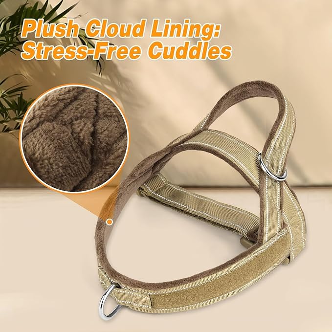 Forestpaw No Pull Dog Harness - Soft Flannel Padded Tactical Dog Vest Harness with Quick Release Buckle, Adjustable Reflective Pet Harness for Medium Large Dogs Walking Training,Brown L