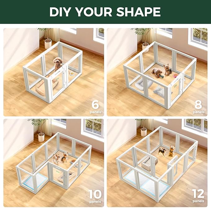 FXW AuraSpace Acrylic Indoor Unleashed Dog Playpen for Puppies and Small Dogs, 24 Inch, 8 Panels, White