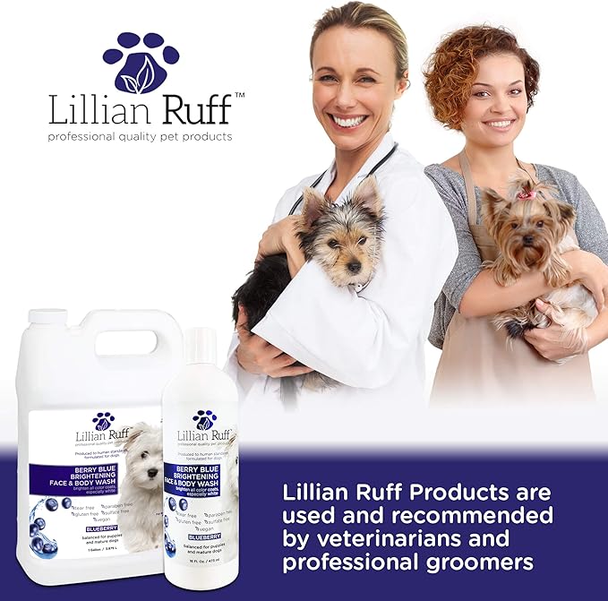 Lillian Ruff PRO Formula Berry Blue Brightening Pet Shampoo - Ultra-Hydrating Professional Whitening Dog Shampoo, Vivid Show-Quality Coat Enhancer, Tear Stain & Odor Eliminator - Vitamin B5 (Gallon)