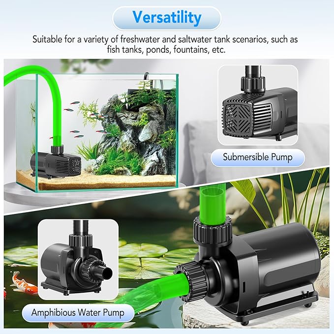 hygger 24V DC Adjustable Aquarium Water Pump & Wavemaker,30dB Quiet Return Pump,10-Speed Flow Control, Dry Run Anti-Block Protection for Freshwater Saltwater Ponds Fountains (92W,3170GPH/12000LPH)