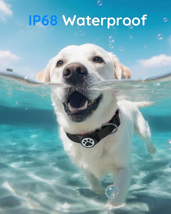 IP68 Waterpoof Dog Airtag Holder, Stretchy Silicone Full Body Covered Apple Air Tag Holder for Dog Cat Collar Fit All Width Collar (2* Black, 2 Pack)