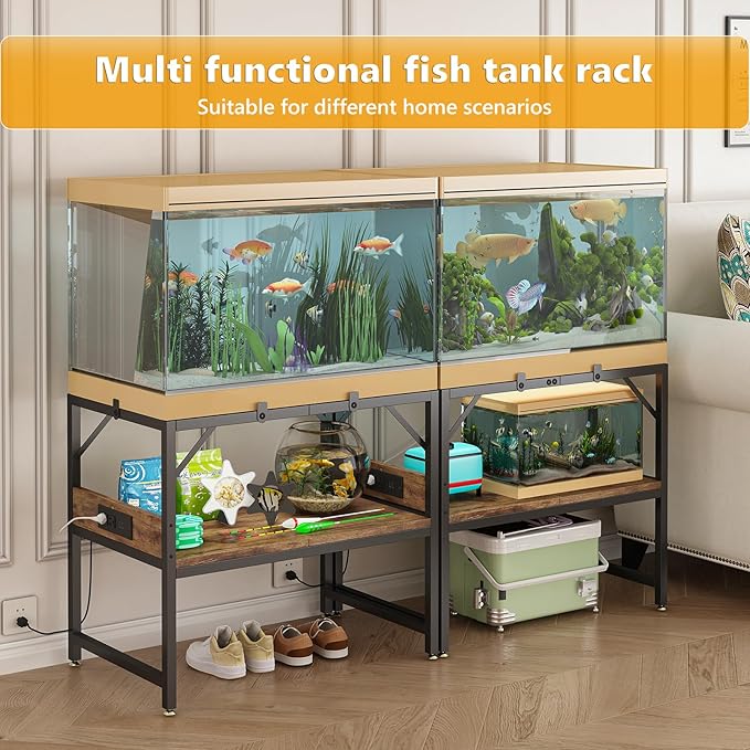 Modern 15 Long Gallon Fish Tank Stand for Home Office, 2-Tier Aquarium Stand with Shelf for Storage, Fish Tank Table 24" x 12" x 21", Ideal for Breeder Tanks, and Reptile Terrariums, Rustic Brown