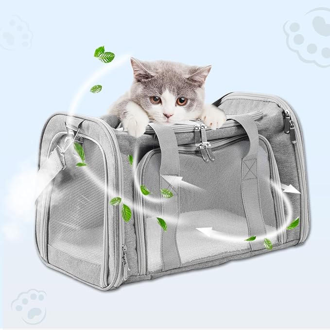 Roaringkitty Travel in Style: Portable Pet Carrier for Small Pets up to 15 Lbs- Airline Approved, Collapsible & Comfortable cat/Puppy Soft Sided Bag (Grey)