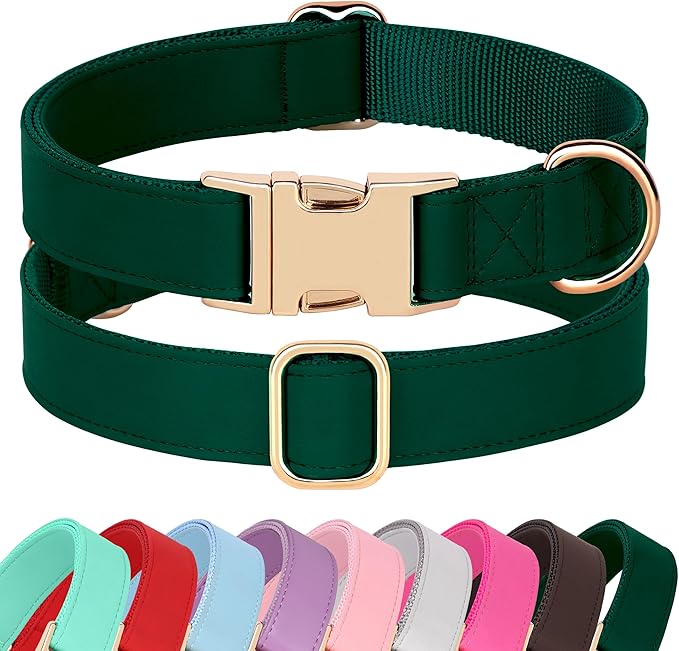 PET ARTIST Soft PU Leather Dog Collar, Bright Color & Durable Dog Collar Leather with Rose Gold Quick Release Metal Buckle, Adjustable Nylon Padded Pet Collars for Small Dogs, Neck Fit 9-14"