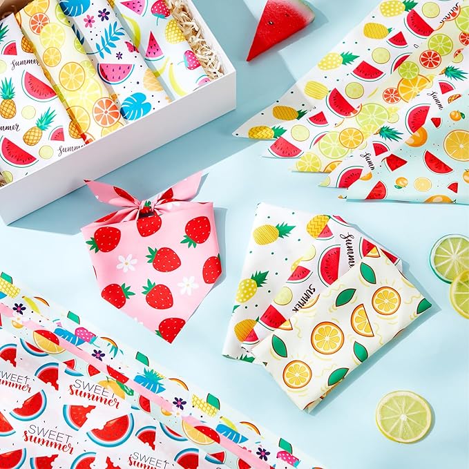 Weewooday 50 Pcs Fruit Dog Bandanas Bulk for Dogs Soft Bibs Adjustable Triangle pet Bandana for Small Medium Large Costume(Fruits Pattern, 19.7 x 13.8 x 13.8 Inch)