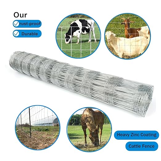 40in x 100ft Galvanized Wire Fence, Hog Goat Fencing Garden Fencing Roll, Heavy Zinc Coating Metal Wire Mesh for Yard Vegetable Plant Protection Poultry Netting