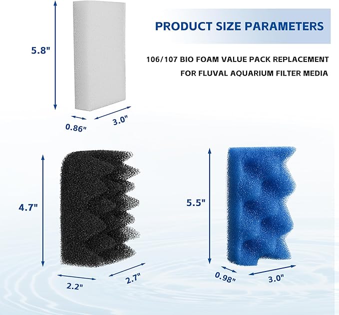 10Pcs Bio Foam Value Pack for Fluval 106/107 Aquarium Filter Media