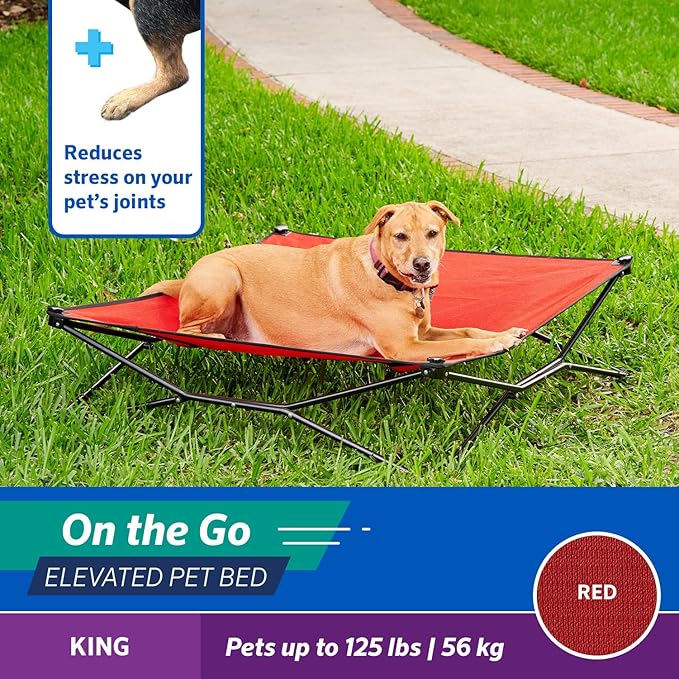 Coolaroo On-The-Go Elevated Dog Bed - Foldable Pop-Up Travel Dog Bed with Breathable, Moisture-Resistant Fabric, Carry Bag Included, Lightweight & Portable, Red, Extra Large