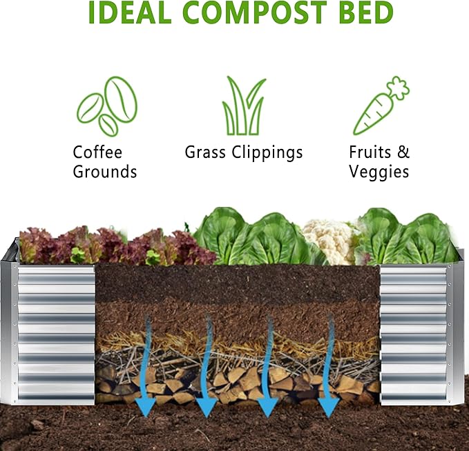 8x2x2FT Galvanized Raised Garden Bed,Planter Raised Beds-Metal Garden Box,Large Plant for Outdoor Planting, Vegetables Bed，Flower,herb-Sliver