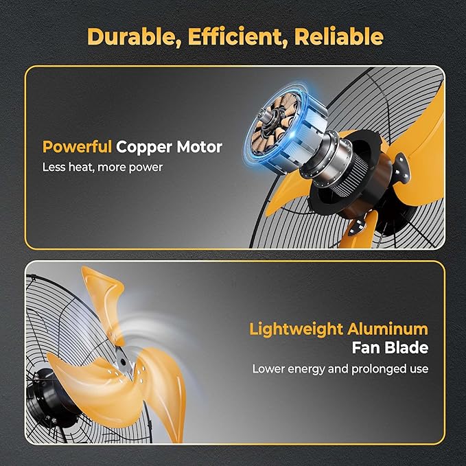 18 Inch Wall Mount Fan, Extended 6.6ft Power Cord, 360° Tilt Adjustment, 3-Speed, IP44 Industrial Commercial Wall Mounted Fan for Greenhouse, Garage, Workshop, Covered Patio, 2 Packs