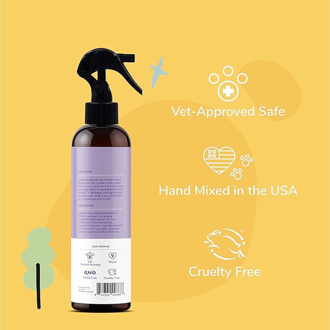 kin+kind Dog Deodorizing Spray - Safe, Natural, & Easy to Use Pet Odor Eliminator, Premium Cat/Dog Detangler Spray Formula Made w/Aloe, Dog Deodorizer for Smelly Dogs/Cats Made in The USA (12 fl oz)