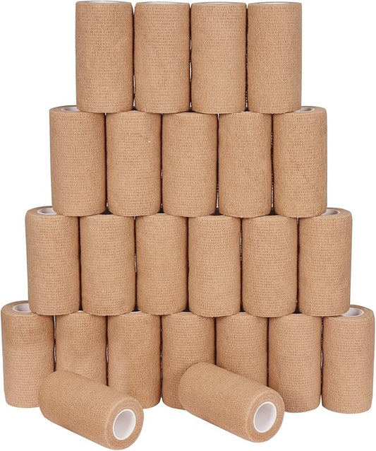 24 Pack Self Adhesive Bandage Wrap, 4” x 5 Yards Cohesive Medical Tape Elastic Wrap for Sports, Ankle, Wrist Sprains, Pet First Aid