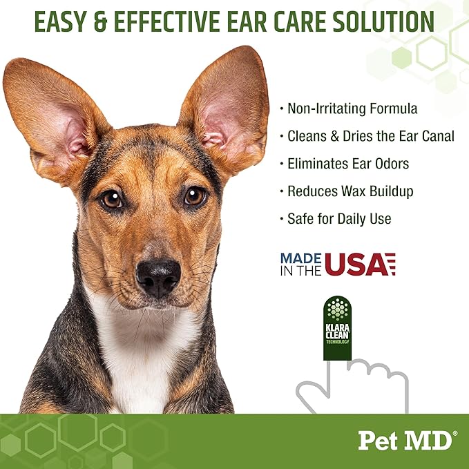 Pet MD Ear Finger Wipes for Dogs - Extra-Coverage and Large Design - with Eucalyptus and Aloe Vera for Dogs - Pet Ear Cleaning Finger Wipes & Puppy Ear Cleaner - 50ct