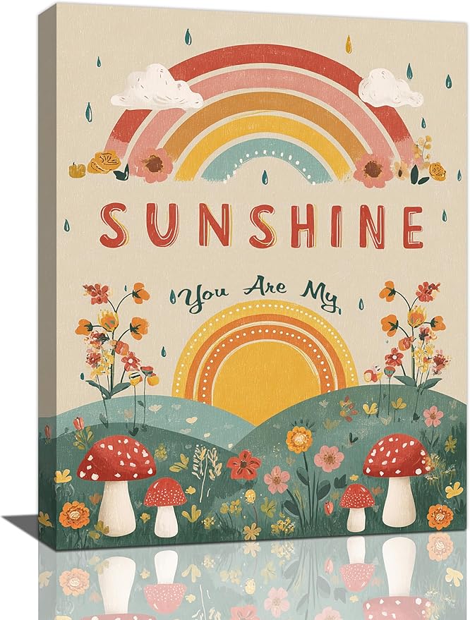 You Are My Sunshine Inspirational Canvas Wall Art Motivational Encouragements Wall Decor First Communion Gifts for Girls Boys Toddler Teens Pictures Painting Print Artwork Framed Decorations Nursery Dorm Bedroom 12"x16"