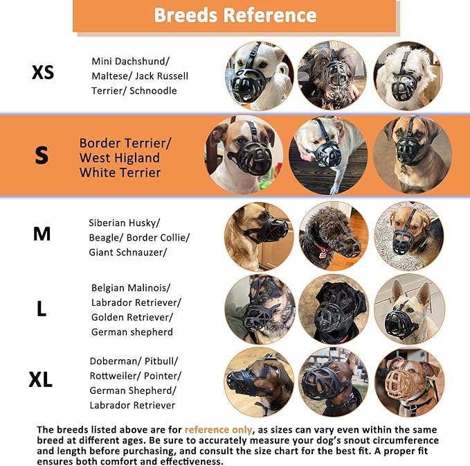BARKLESS Dog Muzzle, Basket Muzzle for Biting, Chewing and Scavenging, Humane Cage Mouth Cover, Perfect for Grooming and Training Small Aggressive Reactive Dogs (S, Black)