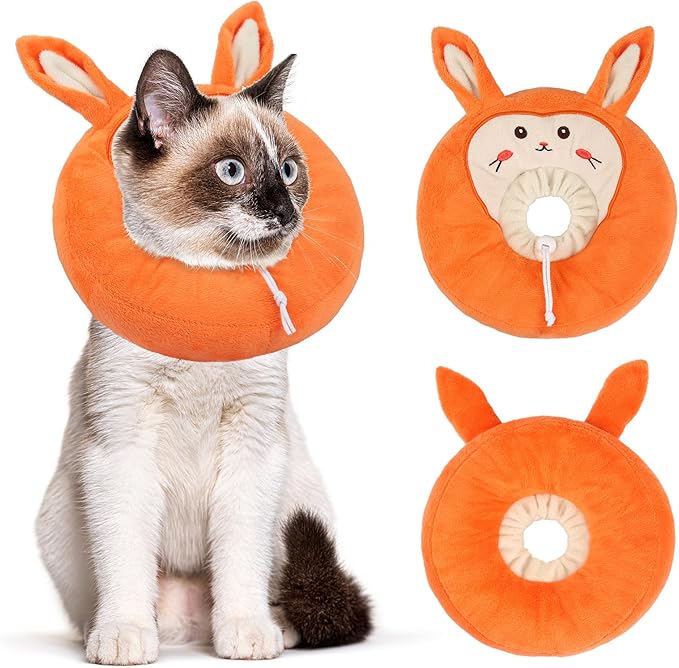 Adjustable Cat Collar Soft to Stop Licking After Surgery for Kitten, Alternative to Cone of Shame, Donut Cone for Cats, Pet Elizabethan Collar (Rabbit, Small)