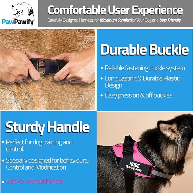 PawPawify Custom No Pull Dog Harness with Name and Phone Number, Heavy Duty Personalized Pet Vest to Prevent Tugging, Pulling, or Choking, Training and Walking (Purple, XL (60-85 LBS))