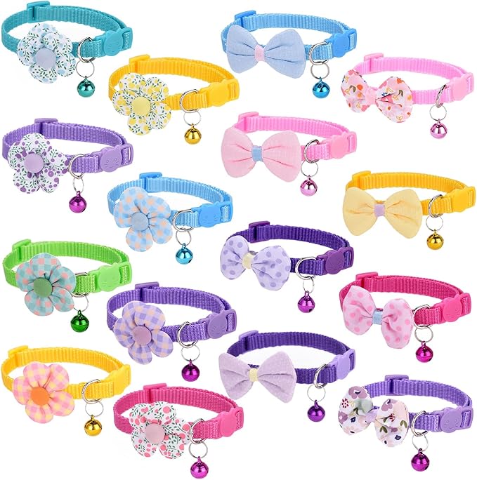 16 PCS Cute Cat Collars Breakaway with Bell for Boy Cats and Girl Cats Gifts (#5-Multicolor Plaid)