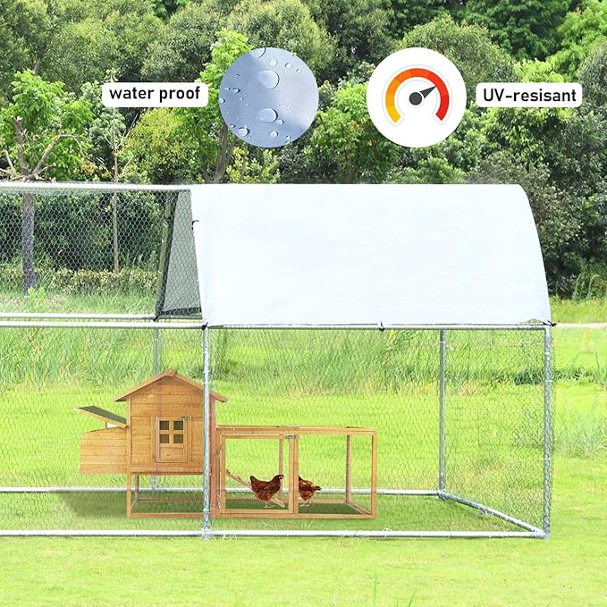 1.26’’ Large Metal Chicken Coop Walk in, Chicken Pen for Chickens, Outdoor Chicken Runs Coops Dog Kennel, Flat Roofed Chicken Runs for Yard with Anti-Ultraviolet Cover (9.2’L x 25’W x 6.4’H)