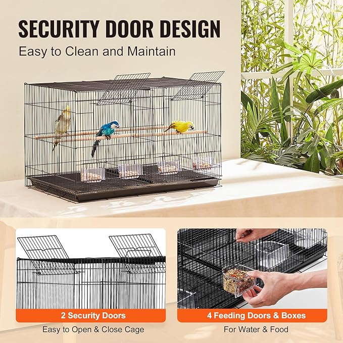 VEVOR 30-inch Flight Bird Cage, Stackable Divided Small Parakeet Cage for Parrots Canaries Cockatiels Lovebirds Finches Budgies Conures Macaws Pet Travel Birdcage with Handle and Perches