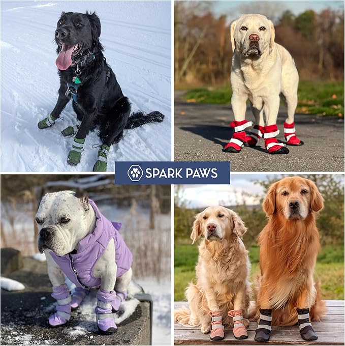 Spark Paws Dog Shoes, Waterproof Dog Boots for Medium to Large Dogs, Non Slip, Breathable Dog Booties and Paw Protectors - 4PCS Doggie Hiking Boots with Reflective Straps - Red, Size 5
