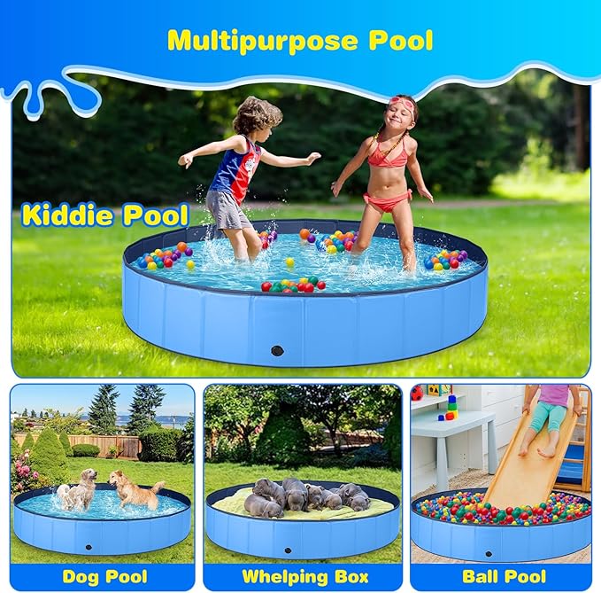 Jecoo Dog Pool for Large Dogs Kiddie Pool Hard Plastic Foldable Dog Bathing Tub Portable Outside Kids Swimming for Pets and Dogs Outdoor Backyard