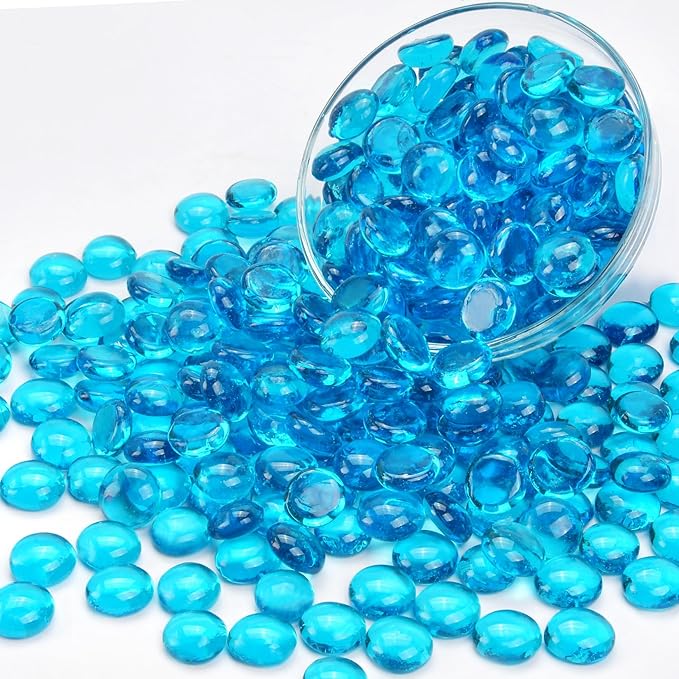 10LB Ocean Blue Flat Glass Marbles for Vases, Gemstone Beads Vase Filler Decorative Glass Pebbles for Fish Tank, DIY Crafts, Aquarium Decor Rocks