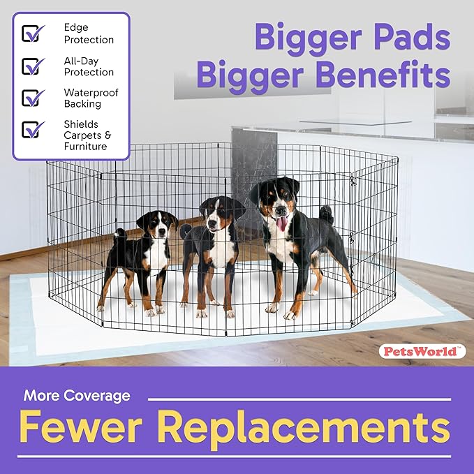 PETSWORLD Mega-Sized Dog Pee Pads (40" x 99") – 4XL Gigantic Pet Piddle Pads for Puppy Training, Incontinence – with Adhesive Sticky Tape – Leak Proof, 5-Layer Protection (10 Count)