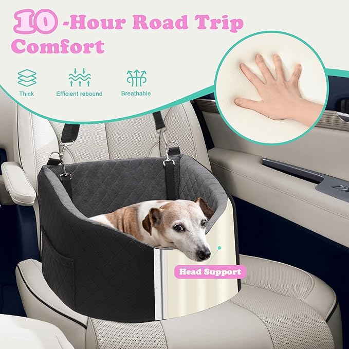 Dog Car Seats for Small Dogs Safety Stable Pet Bed for Car with Seatbelt Up to 30lbs Anti-Collapse for Travel