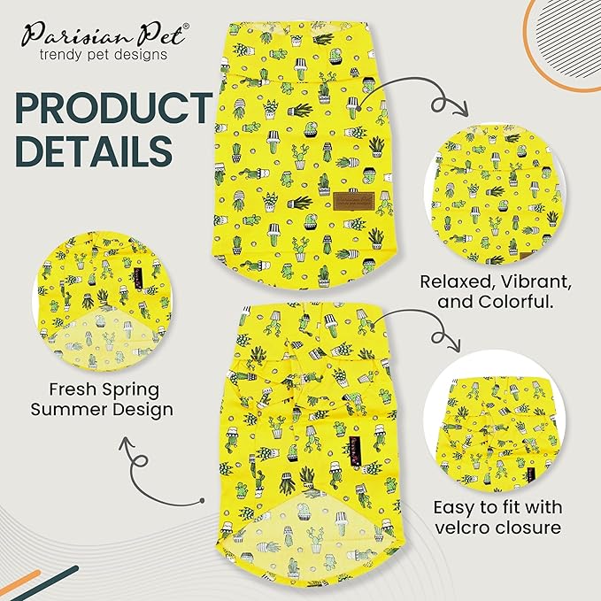 Parisian Pet Cactus Cap Beach Outfit - 100% Cotton Summer Clothes - Stylish Dog Costume - Breathable & Cool - Machine Washable - Medium Dog Shirts