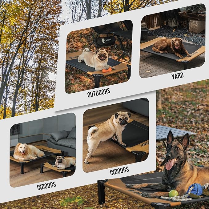 ONETIGRIS Elevated Dog Cot, Raised Bed for Medium Large Dogs Indoor Outdoor Cooling Elevated Dog Beds with Breathable Teslin Mesh and No-Slip Feet (Brown, Medium)