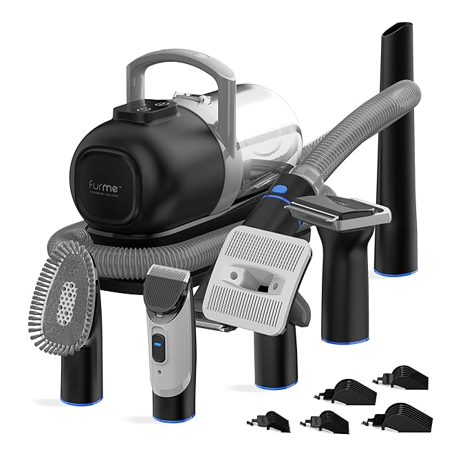 Original Pet Grooming Vacuum Kit - Cat & Dog Grooming Kit for Easy Pet Care at Home, Quiet & Safe Dog Hair Remover Machine with Brush, Clipper, Shedding & Cleaner Tools & 1L Canister