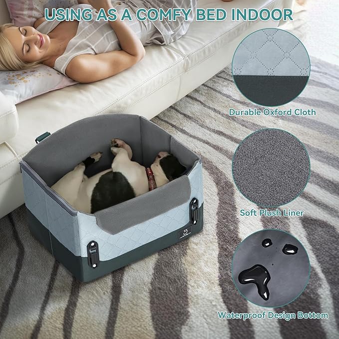 A 4 Pet Dog Car Seats for Small Dogs, Booster Car Seat with Patent Buckles & Clip-On Safety Leash, Pet Seat for Puppy Small Dogs Cats Under 25 Lbs, Green