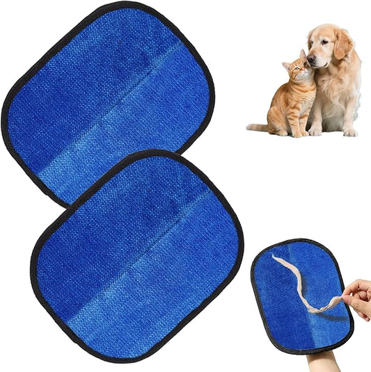 2PCS Electrostatic Pet Grooming Gloves, Reusable Hair Remover for Dog Cat Fur on Clothes Furniture Car Seat/Blue