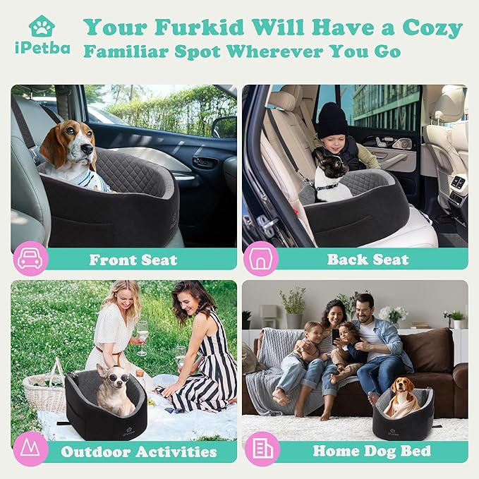 Dog Car Seats for Small Dogs Safety Stable Pet Bed for Car with Seatbelt Up to 30lbs Anti-Collapse for Travel