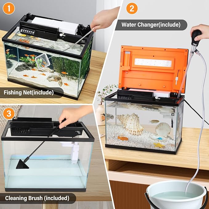 hygger Smart Aquarium Starter Kit, Glass Fish Tank with 24/7 Mode Light, Heater, Water Pump, Filter Media, Auto Feeder,Water Changer, Cleaning Tool, Fishing Net,Timer Automatic Switch (10 Gallon)